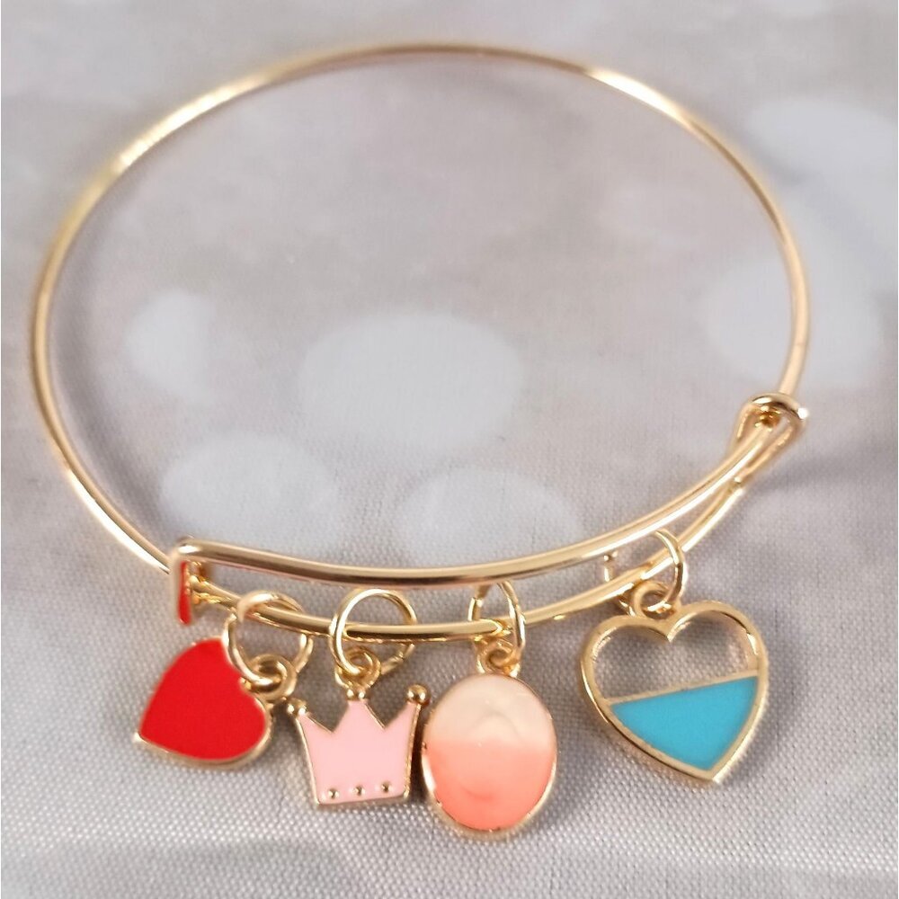 Queen of My Heart Charm Bracelet Two Hearts Crown Oval Gift